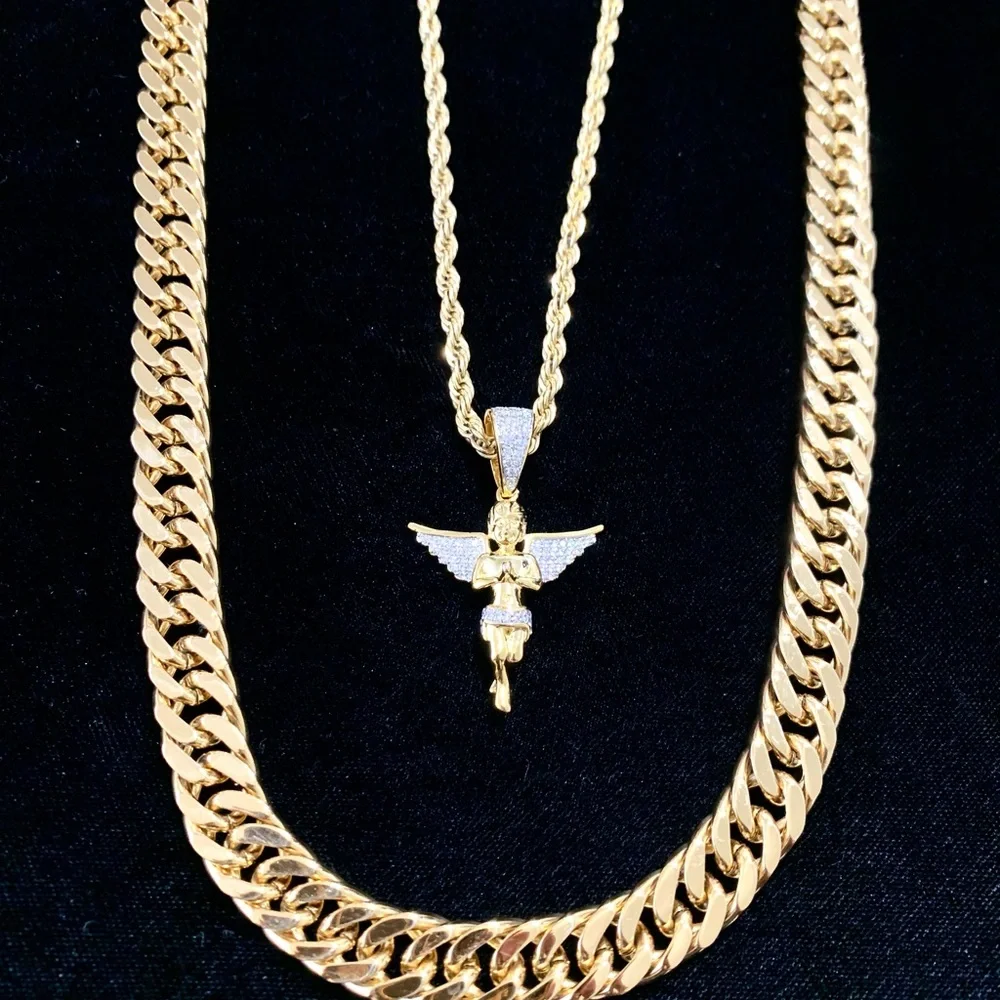 ANGEL FULL DIAMONDS CZ 18K GOLD CHAIN MADE IN ITALY *LIFETIME WARRANTY*
